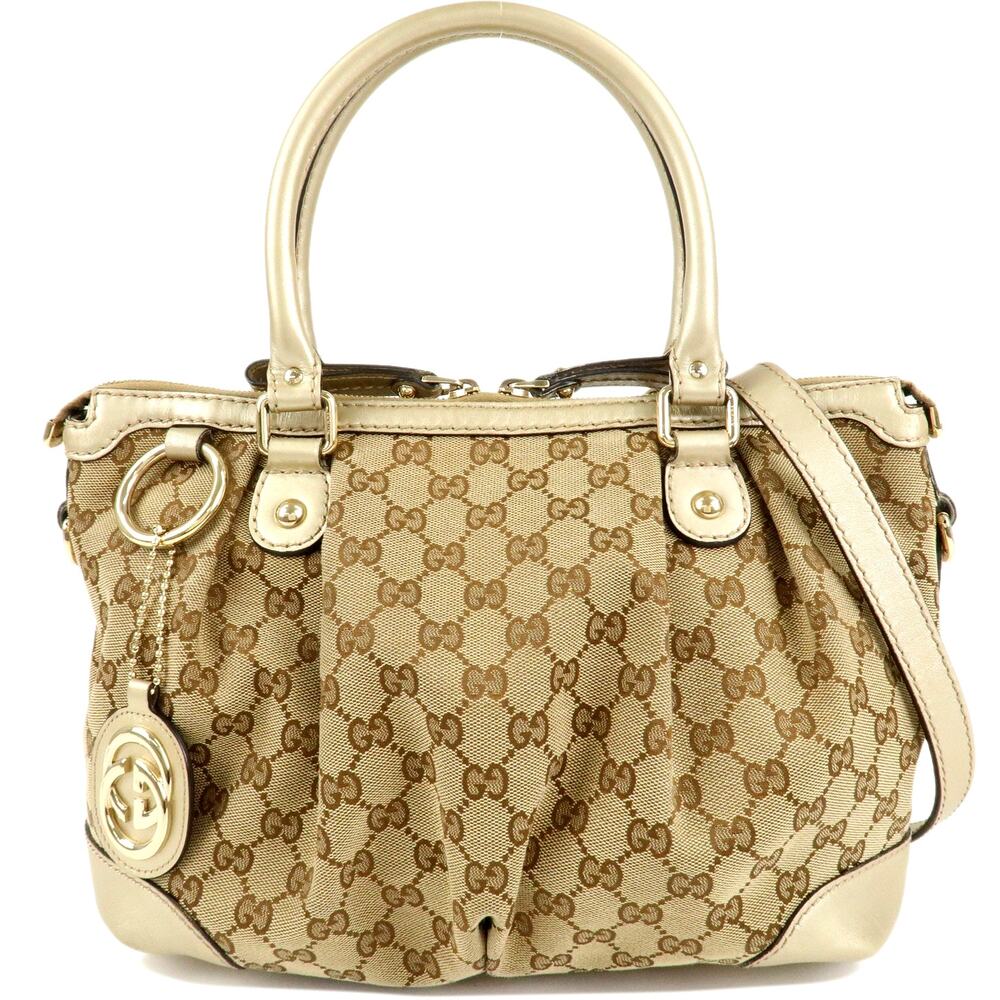 💎✨Authentic✨💎GUCCI Sukey GG Canvas Leather 2Way Shoulder Bag Beige Gold